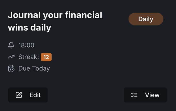 Daily Habit Tracking - Journal your financial wins daily