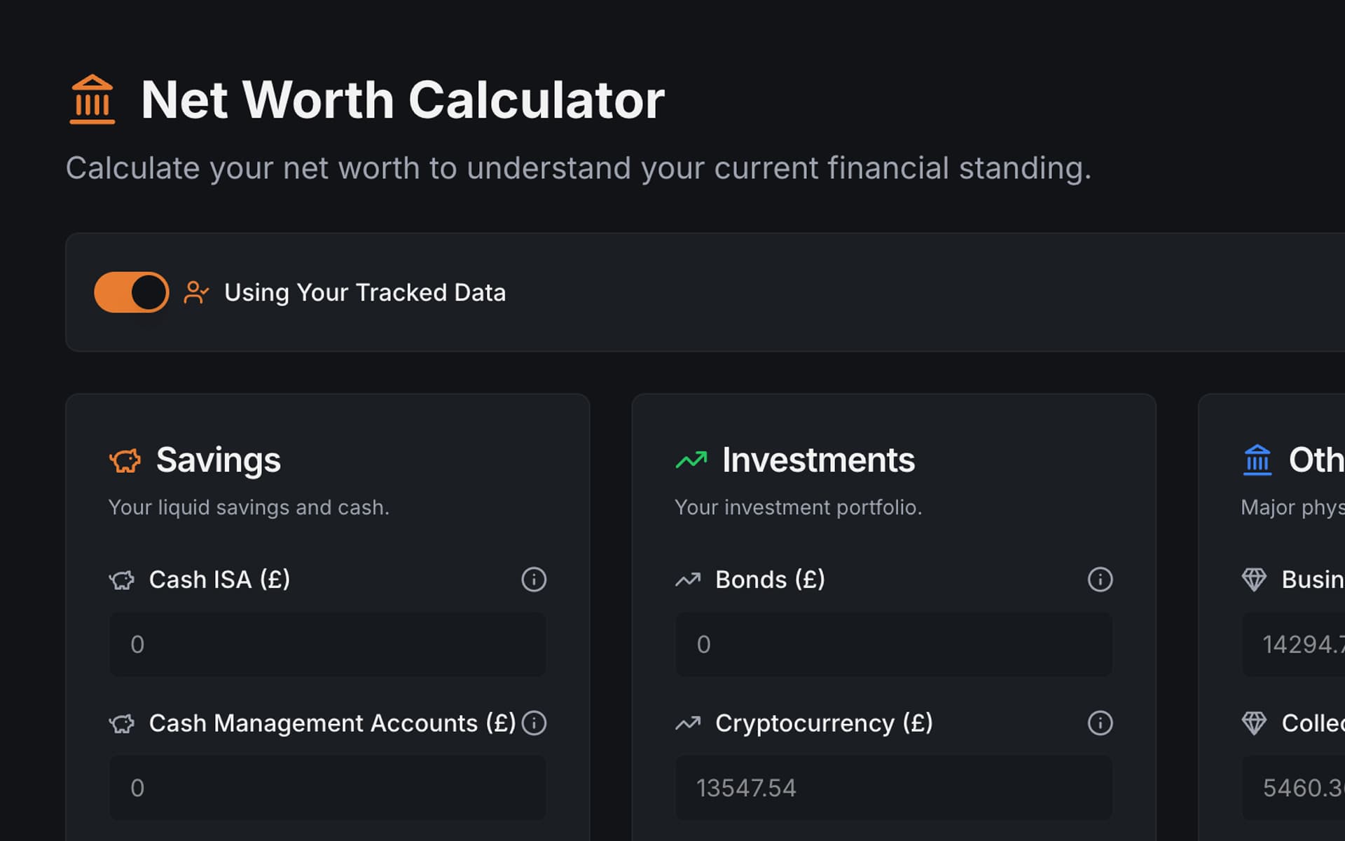 Ignitify Net Worth Calculator with Tracked Data